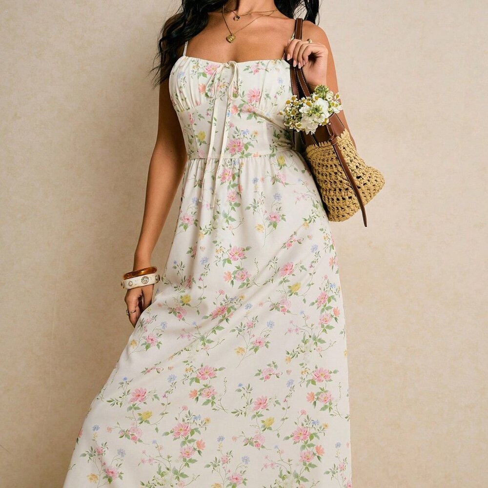 Multicolor Boho Women's Smocked Midi Sundress - Picture 6 of 8
